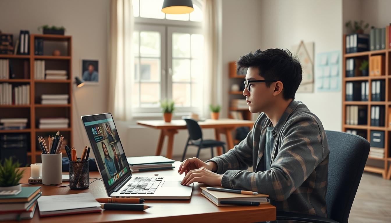 Student using learning strategies while studying