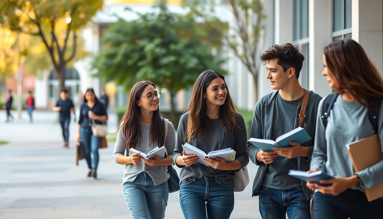 Students studying together in modern classroom